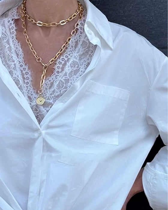 Skjorte Og Blonder Inner Sæt Opslag Ensfarvet Langærmet