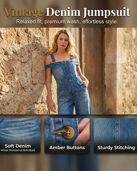 Jumpsuit Spagettibånd Kold Skulder Bred Ben Denim
