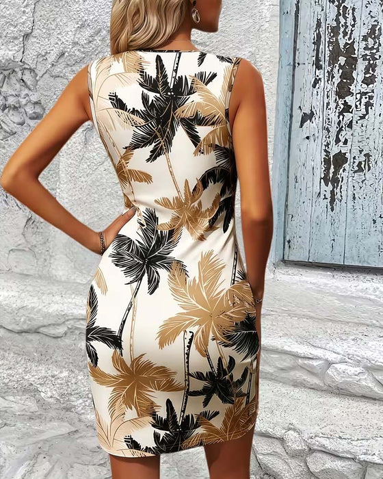 Kjole Wrap V-Udskæring Trykt Bodycon