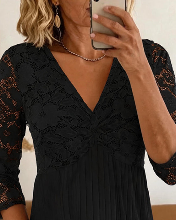 Bluse Afslappet V-Hals Blonde Panel