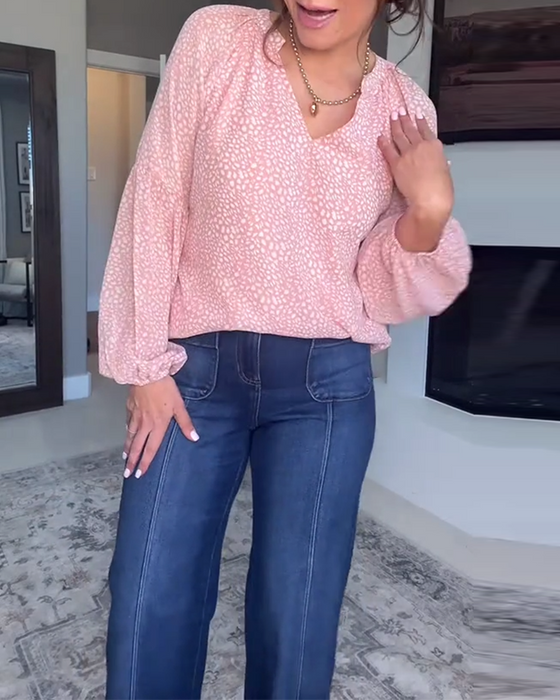 Bluse Mønstret Lanterneærmer Langærmet