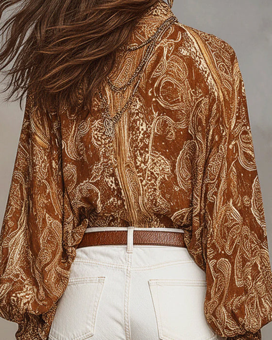 Bluse V-Hals Tryk Casual