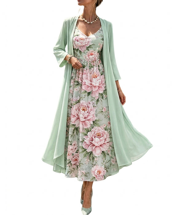 Set Blomstrende Tryk Kjole Todelt