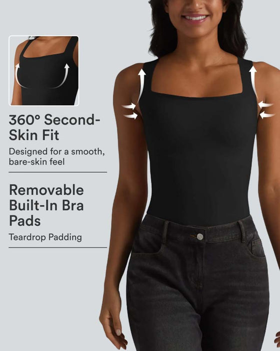 Tank Top Ensfarvet Firkantet Hals Indbygget Bh