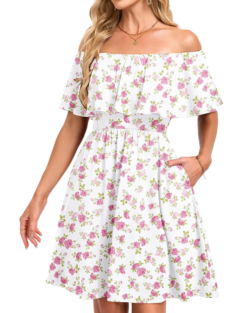 Kjole Blomstret Off-Skulder Midi