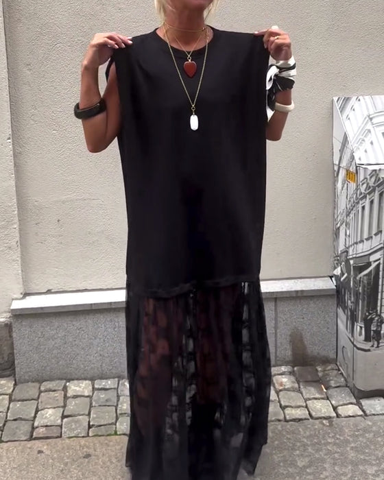 Ærmeløs Mesh Patchwork Kjole