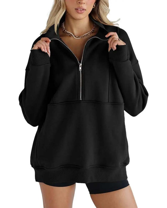 Sweatshirt Ensfarvet Revers Lynlås