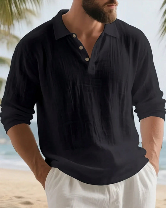 Skjorte Herre Letvægt Løs Hør Langærmet Polo