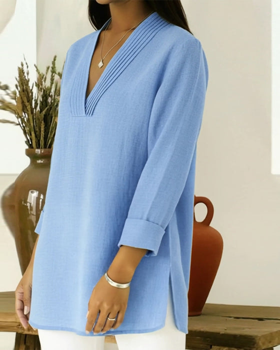 Topp Stilfuld Og Casual V-Hals Ensfarvet