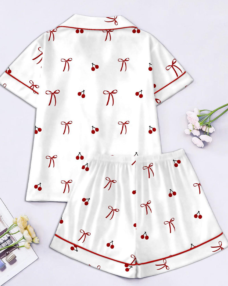 Trykt Todelt Sæt Med Korte Ærmer