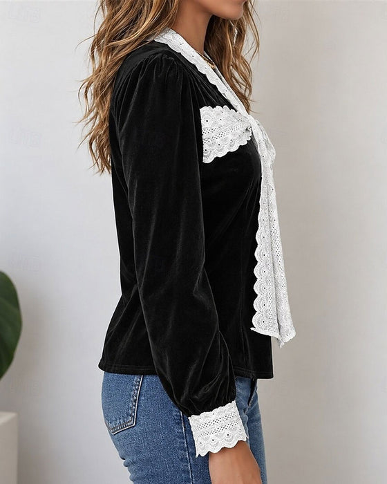 Top V-Hals Sløjfe Patchwork