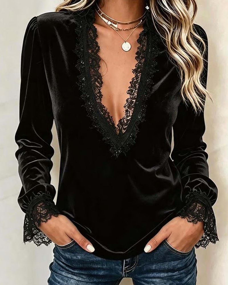 Top Blonde Patchwork V-Hals Volang