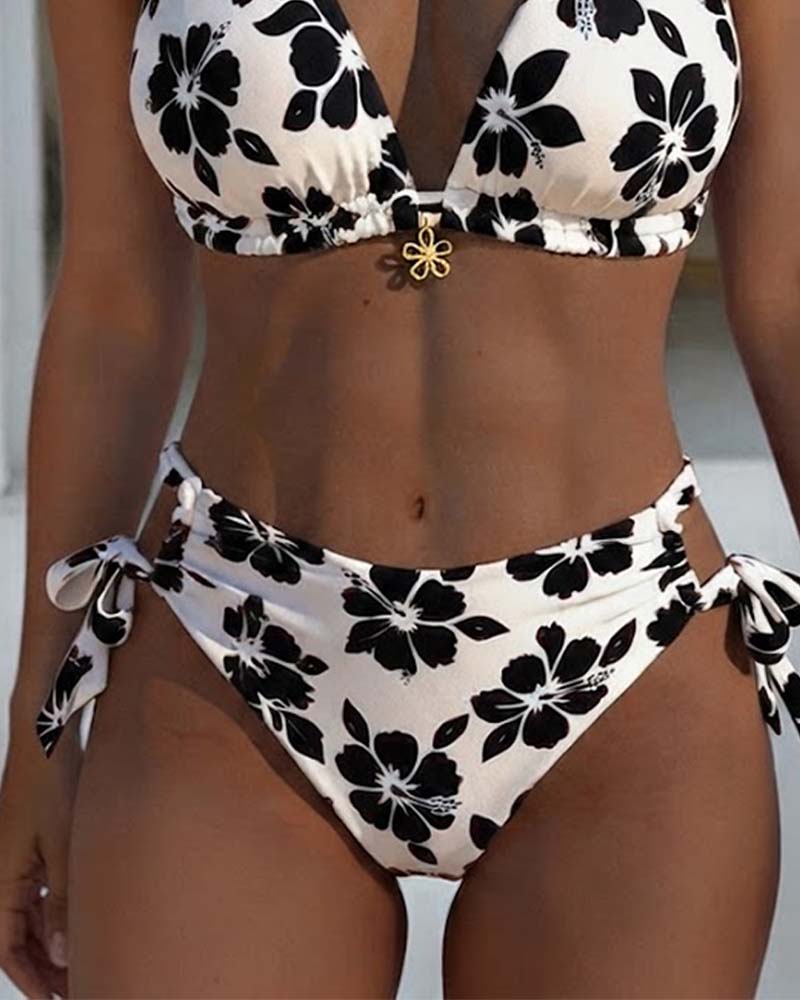 Bikini Hibiscus Tryk Halter