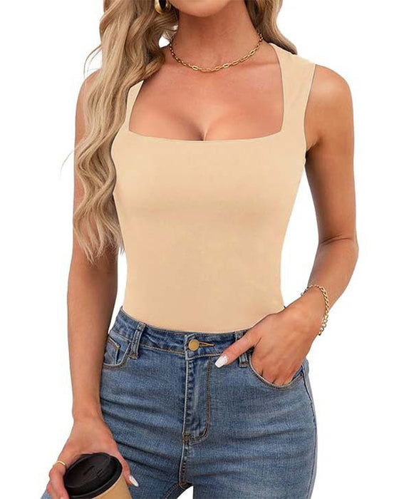 Tank Top Firkantet Hals Ribbet Ensfarvet