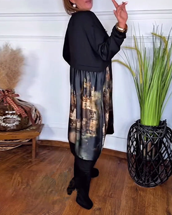 Kjole med afslappet print og lange ærmer