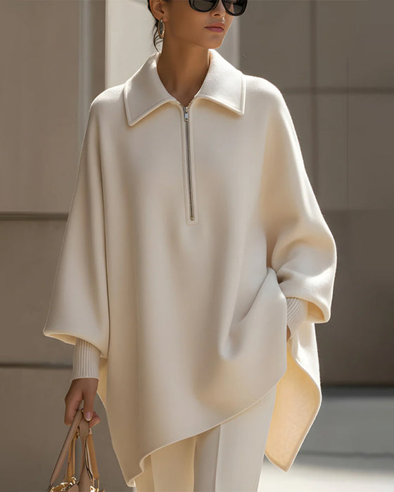 Half-zip Sweatshirt med Lanterneærmer og Reverskrave