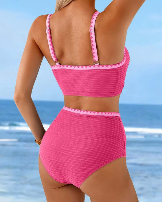 Bikini Kontrast Ribbet Høj Talje