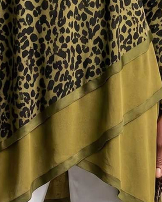 Leopardmønstret Top Med Asymmetrisk Kant