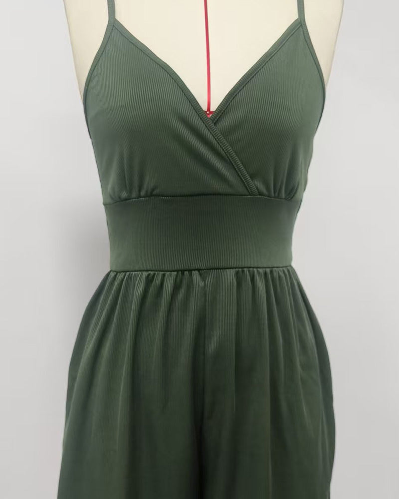 Ensfarvet Afslappet Jumpsuit
