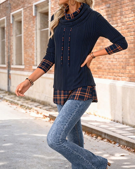 Moderne Casual Top Med Kontrastsyninger