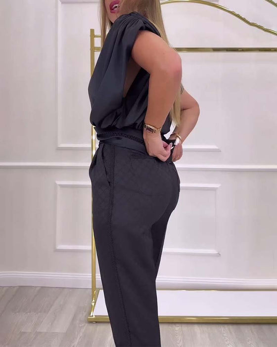 Bluse Lanterneærmer Én Skulder Ensfarvet