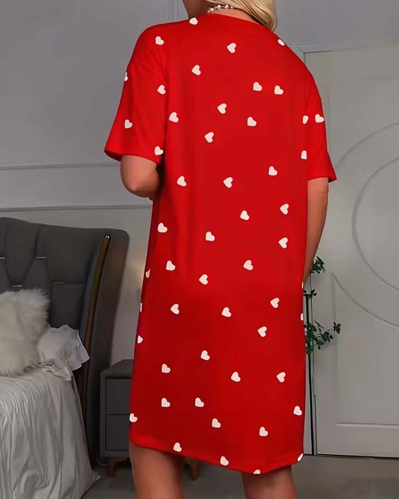 Kjole Bogstav Hjerteprint Casual Natkjole