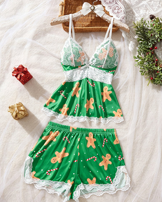 Sæt Blonde Patchwork Sexet Pyjamas