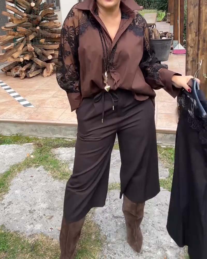 Sexet Skjorte Med Patchworkdetaljer Og Krave