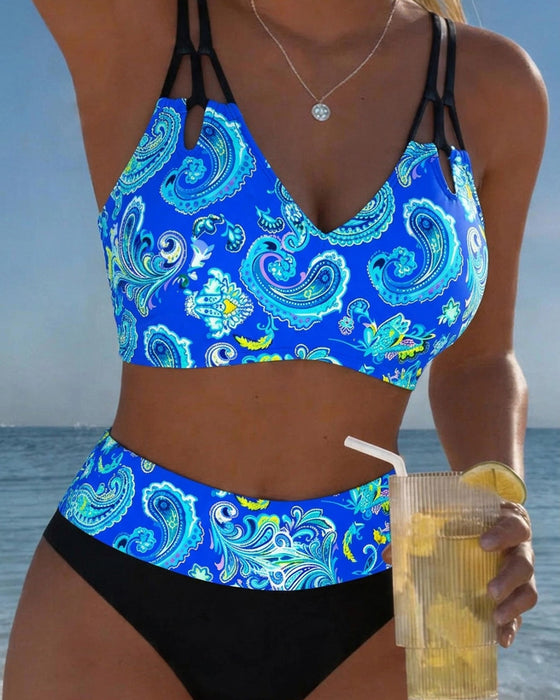 Bikini Farveblok Strop Paisley