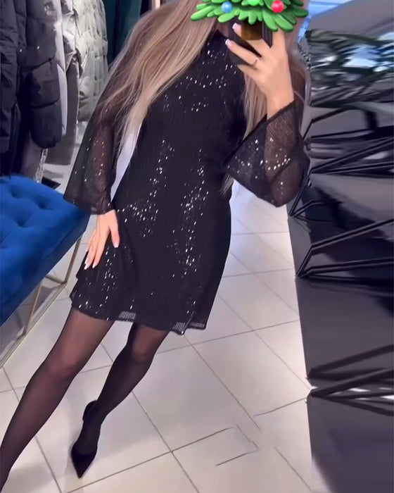 Kjole Temperament Pailletter Langærmet Slim