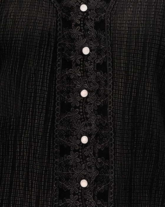 Bluse Blonde Patchwork V-Hals Puf Ærme