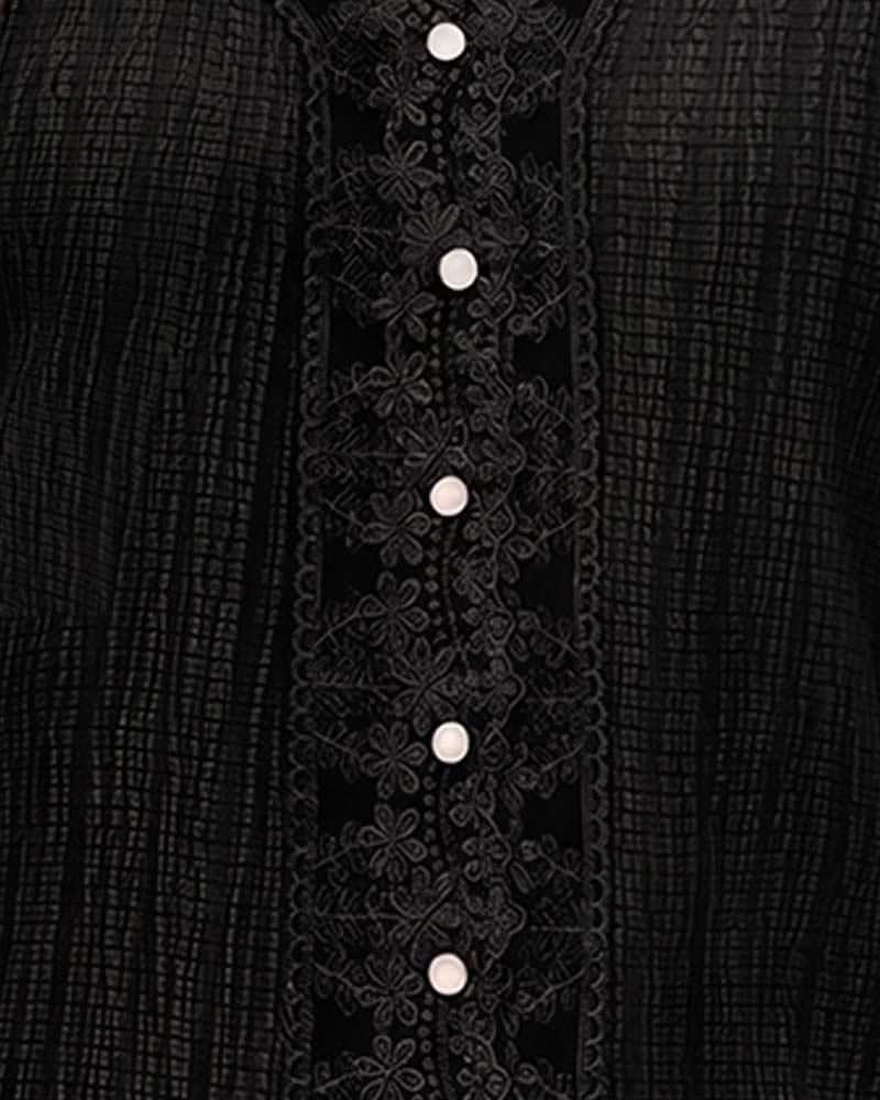 Bluse Blonde Patchwork V-Hals Puf Ærme