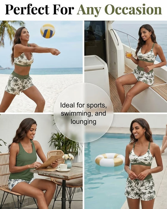 Dækning Og Bikini Crisscross Ærmeløs Top + Dragsnor Trykte Bukser Til