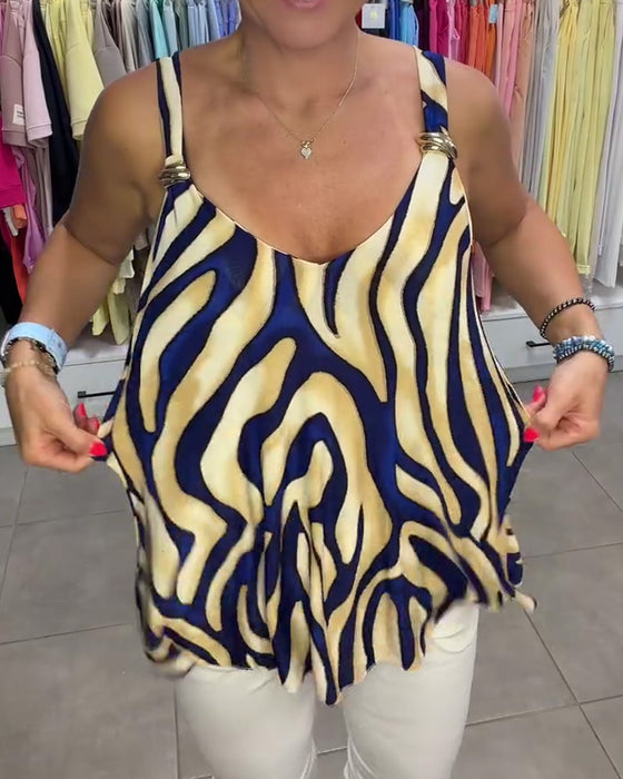 Bluse V-Hals Stroppet Zebra Tryk Metalknap