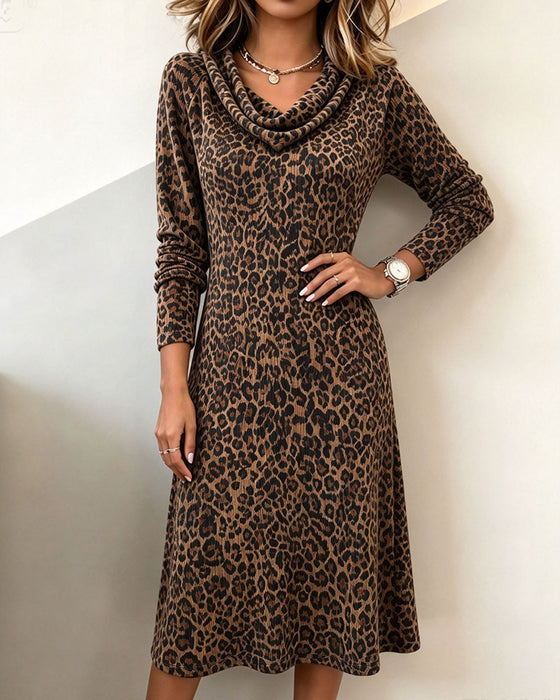 Kjole Slouchy Mock Hals Leopard Lang Ærme