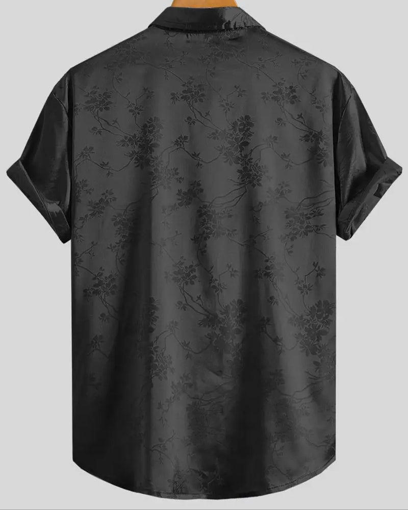 Herre Skjorte Subtilt Blomstret Tryk Nedlagt Krave Korte Ærmer