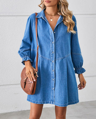 Langærmet Patchwork Denim Kjole