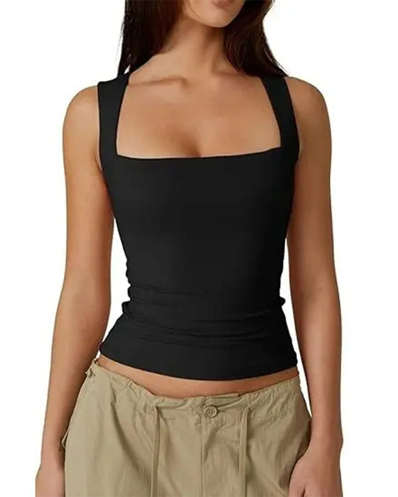 Tank Top Firkantet Hals Ribbet Ensfarvet