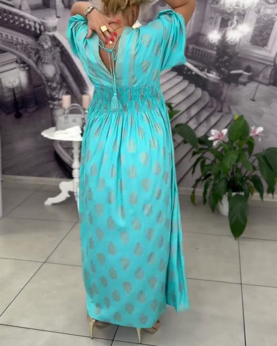 Kjole Løs Ferietryk Talje Maxi