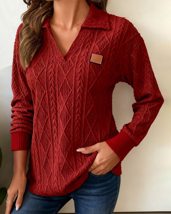 Casual Sweatshirt Med Polokrave Og Jacquard