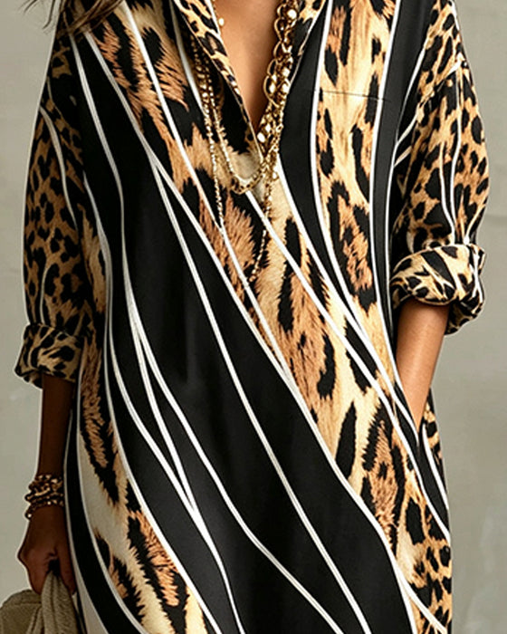 Kjole Leopard Diagonal Stribe Slag