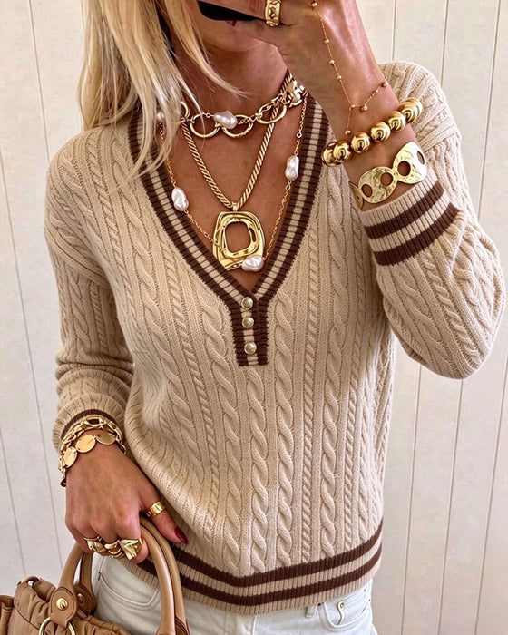 Pullover Kontrastkant V-Hals Sweater