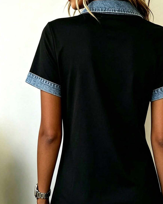 Kjole Denim Paneler Farveblok Lige