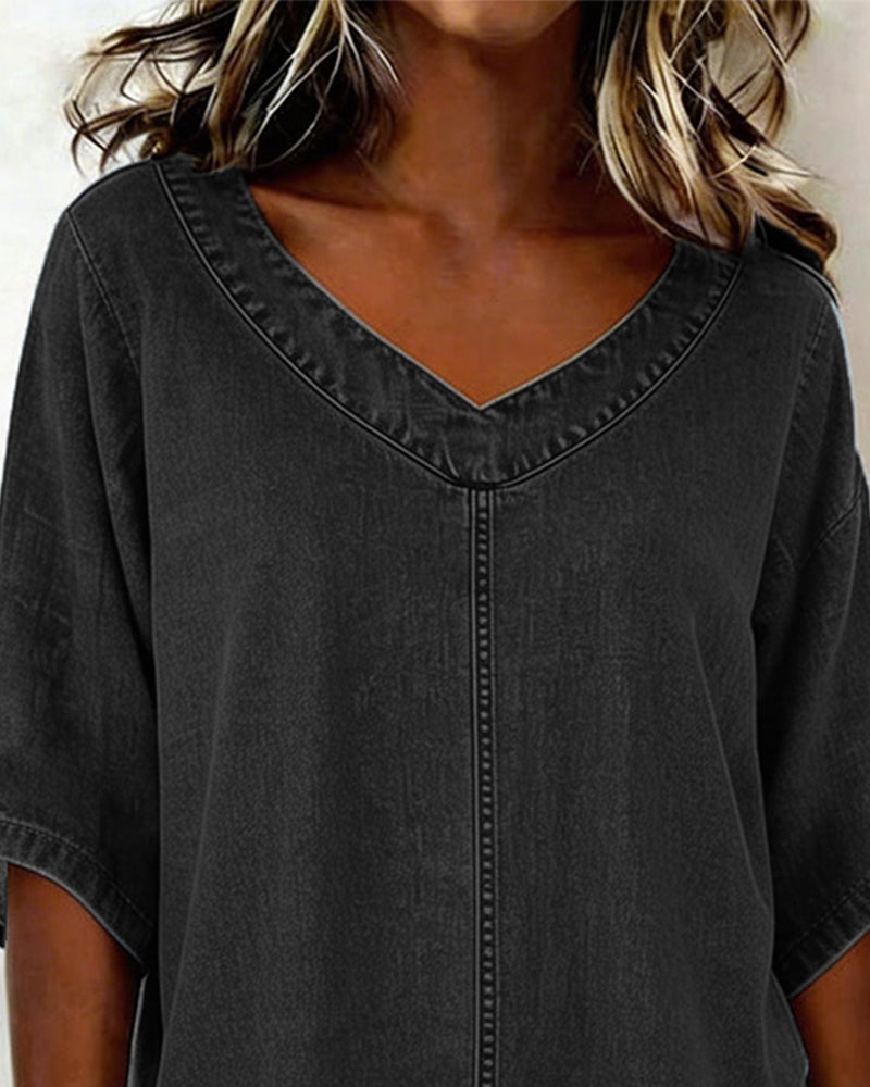 Top V-Udskæring Afslappet Denim