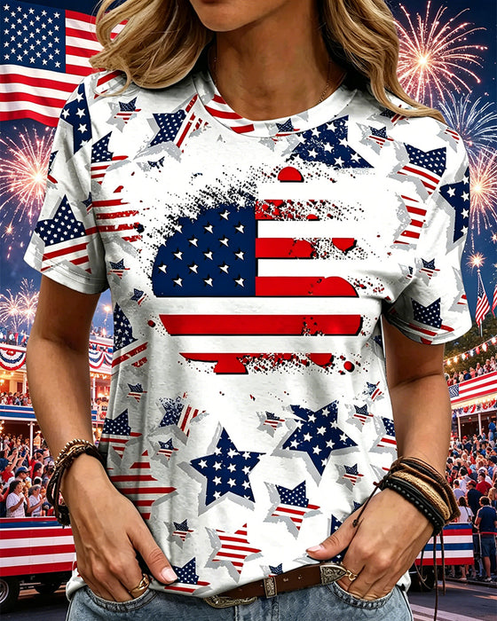 T-Shirts Distressed Flag Fuld Tryk Kortærmet