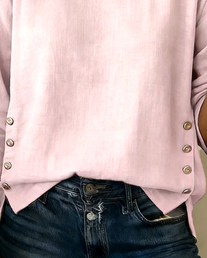 Top Afslappet Rund Hals Knappedesign