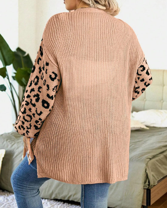 Cardigan Leopardprint Lang Ærme Patchwork