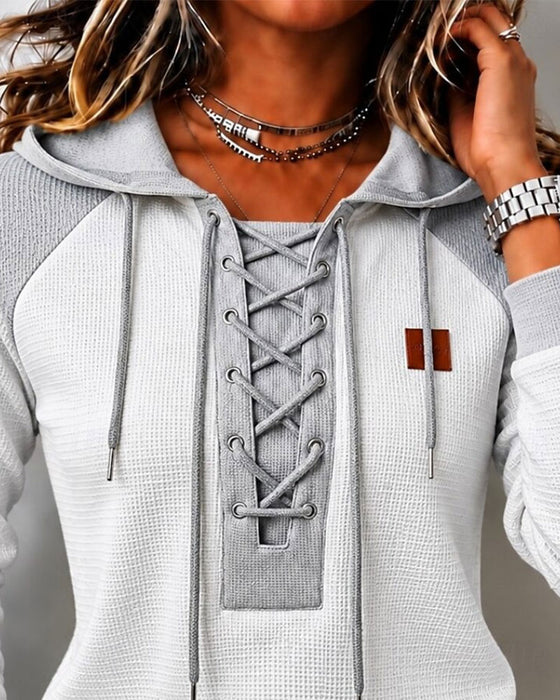 Hoodie Hætte Snøring Spliced