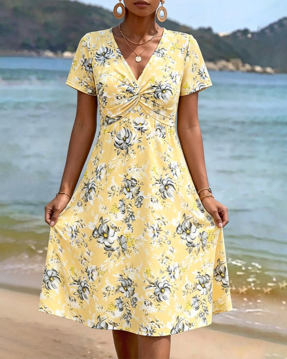 Kjole Blomstret V-Hals Twist Knude