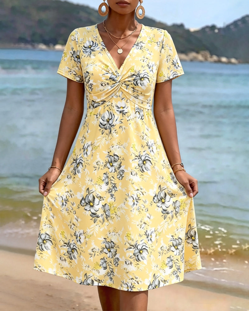 Kjole Blomstret V-Hals Twist Knude